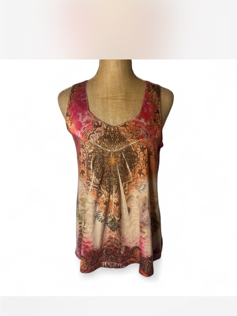 Unity World Wear Pink and Orange Mandala Scoop Neck Tank